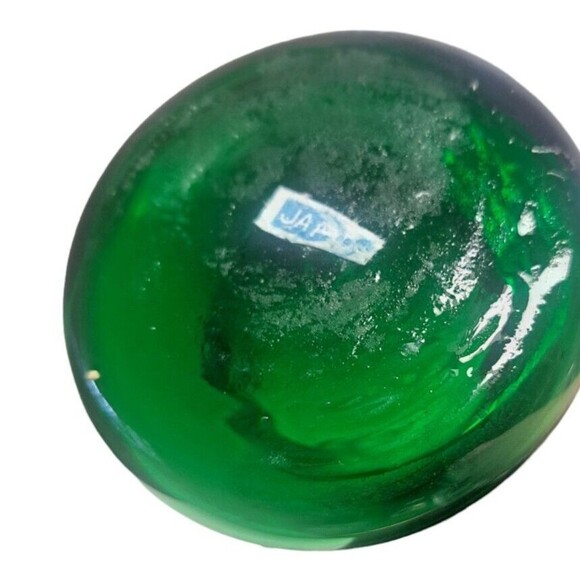 Vintage Bohemian Green Glass Bud Vase Handpainted Floral Design Japan - Picture 12 of 12